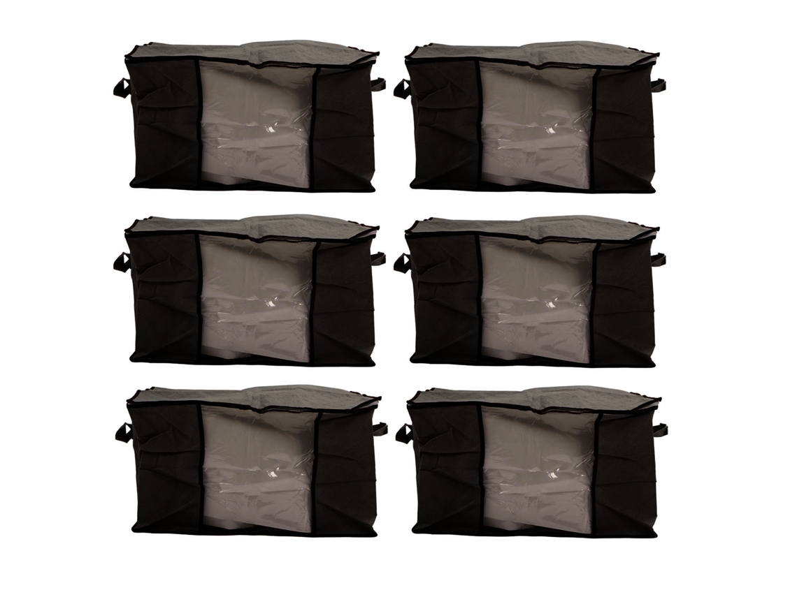 6 Bolsas De Armazenamento Para Edredão E Cobertores Grande Plegáveis Em Tecido Não Tecido Para Roupa Mover Viagem Preto