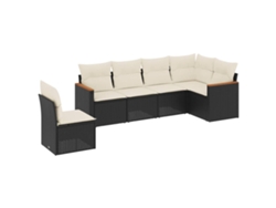 Conjunto de sofá de jardín de 6 piezas con cojines de mimbre, negro, EXCLUSIVO DE LA CASA (6 piezas)