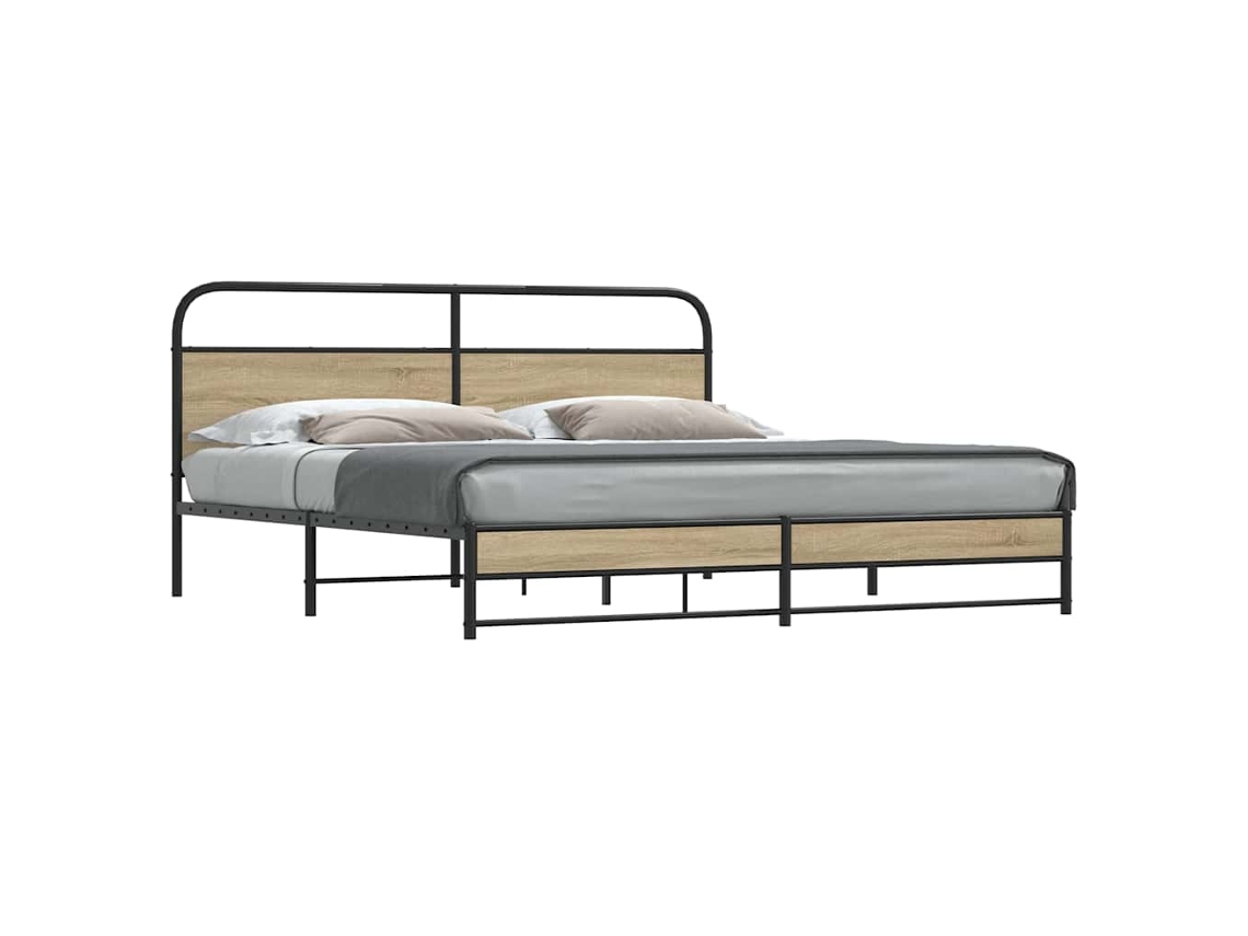 Estructura De Cama Sin Colchón Metal Roble Ahumado 193x203 Cm