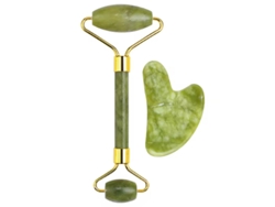 Set de rodillos de masaje facial de jade, reduce la hinchazón, apto para hombres y mujeres, verde oscuro, PANOONA