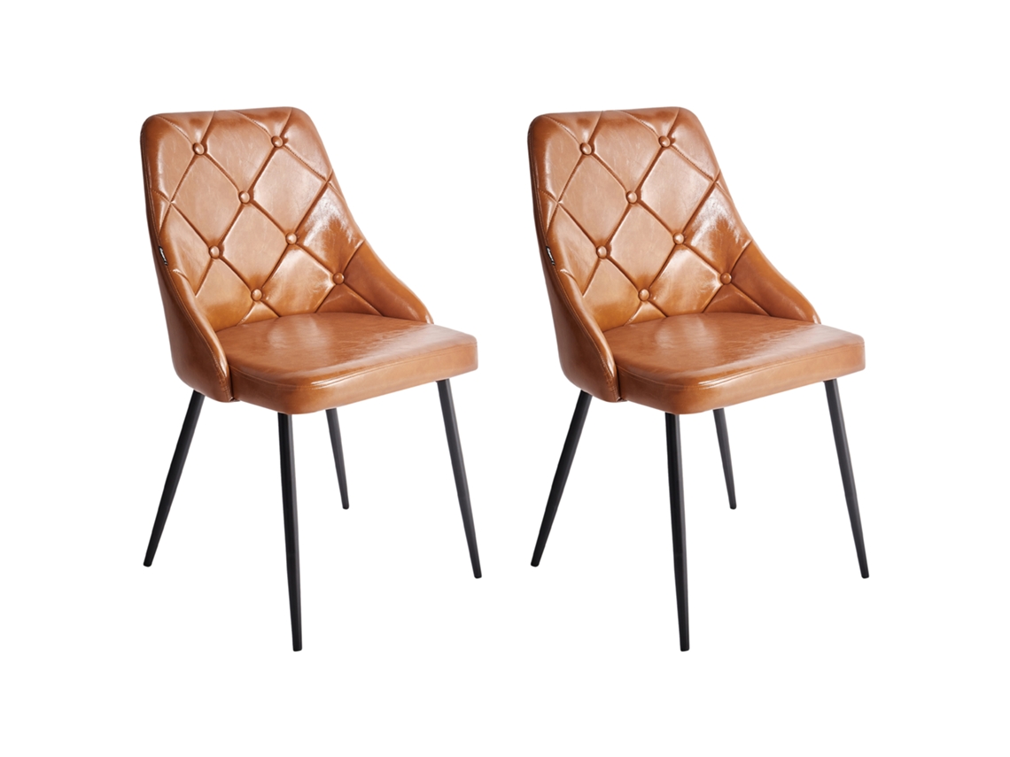 Sillas de comedor elegantes de cuero sintético Valerie de BELIANI con botones incrustados en marrón 54 x 46 x 84