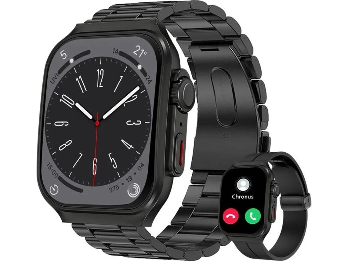 Reloj inteligente Yizhood con pantalla Ultra HD de 2.0 pulgadas y diseño curvo 3D, llamadas Bluetooth, monitorización de frecuencia cardíaca y SpO2 (negro) (dos correas)