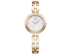 Reloj De Pulsera De Moda Para Mujer Shengke Con Movimiento De Cuarzo Y Piedras Brillantes, Acabado Dorado.