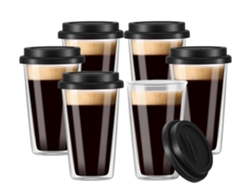 Juego de 6 vasos de vidrio de doble capa con tapas de silicona, 12 OZ, aislados y reutilizables MEOIRUERY