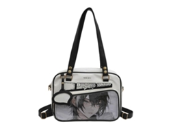 Mochila escolar transparente de piel sintética, modelo itabag, bandolera, estilo japonés, para exhibir pines, negra.