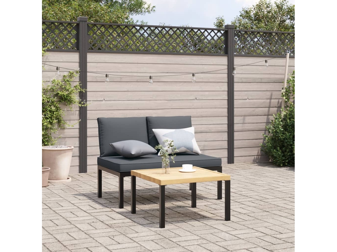 Banco de jardín con cojines de aluminio negro Dkd Home Decor