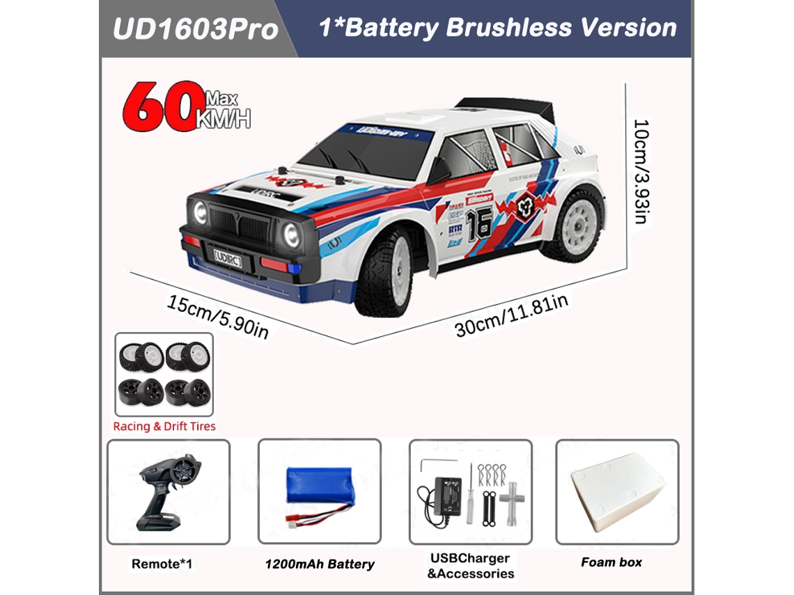 Coche de derrape RC 1/16, Ud1603 Ud1607pro, 4x4, 2.4G, sin escobillas, faros, alta velocidad, control remoto para carreras y diversión. Aeuzwr
