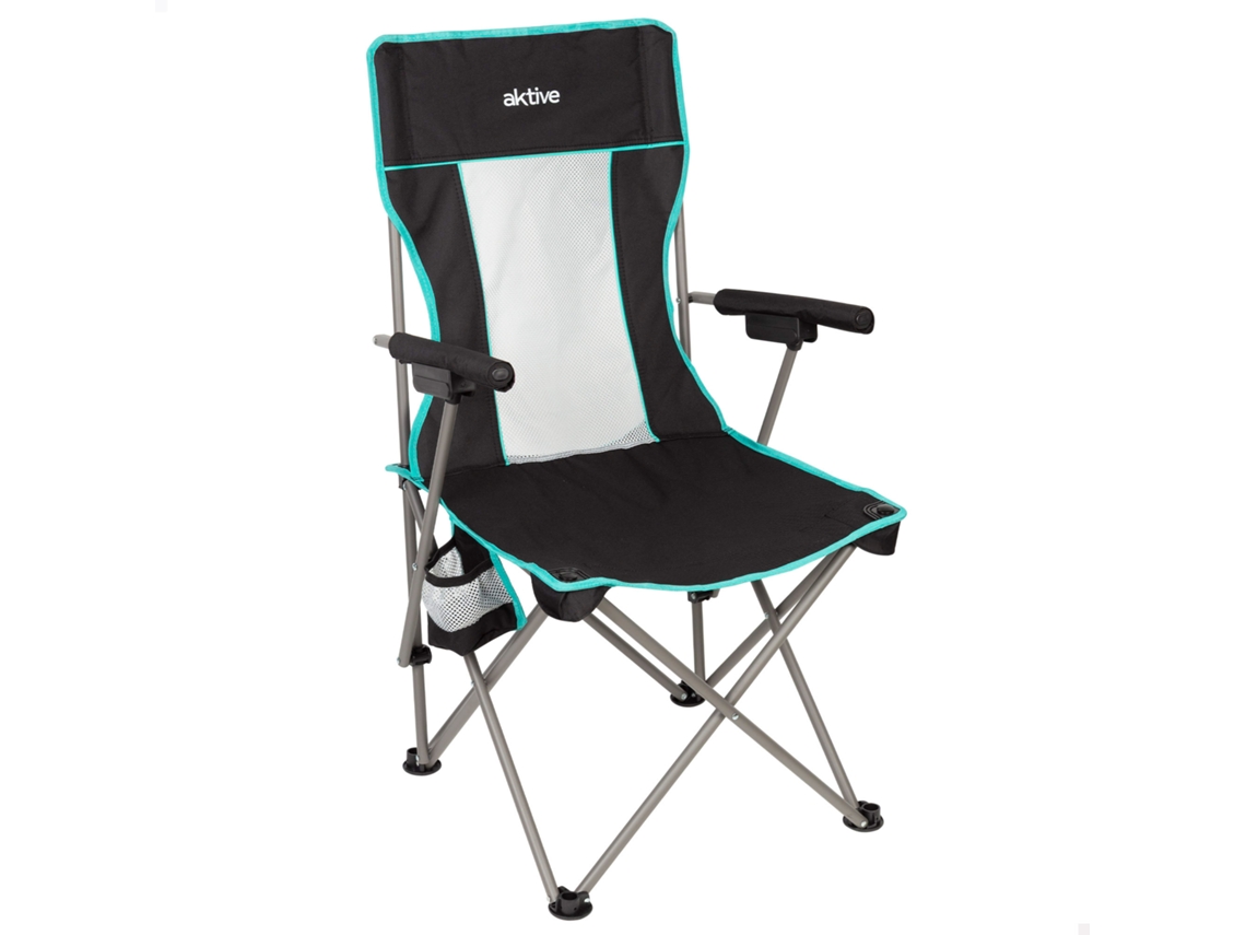 Aktive Silla plegable camping 48x48x102 cm negra con respaldo de rejilla