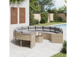 Sofá de jardín con mesa y cojines redondo de mimbre PE beige Dkd Home Decor