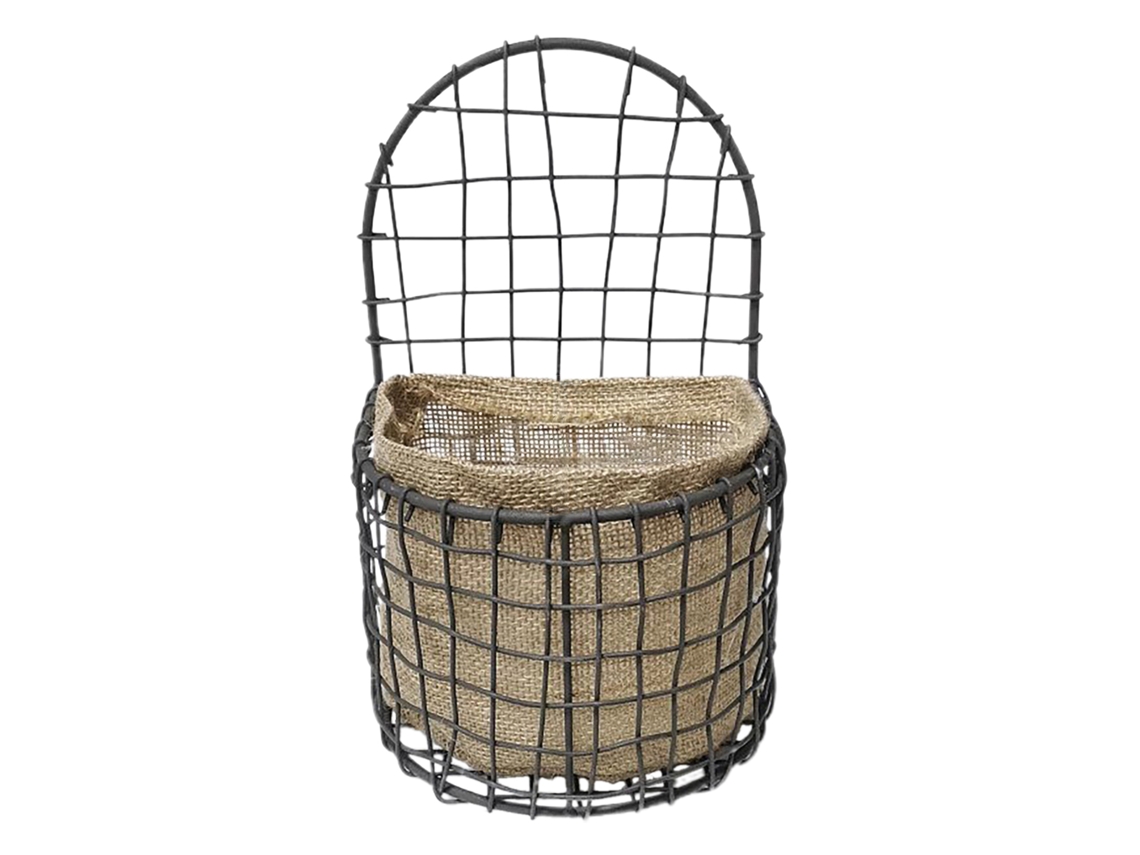 Cesta de pared grande semicircular, bolsa de lino de hierro