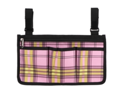 Bolsa Lateral Multibolsillos Para Silla De Ruedas, Organizador De Almacenamiento, Estampado A Cuadros Rojo Y Rosa.