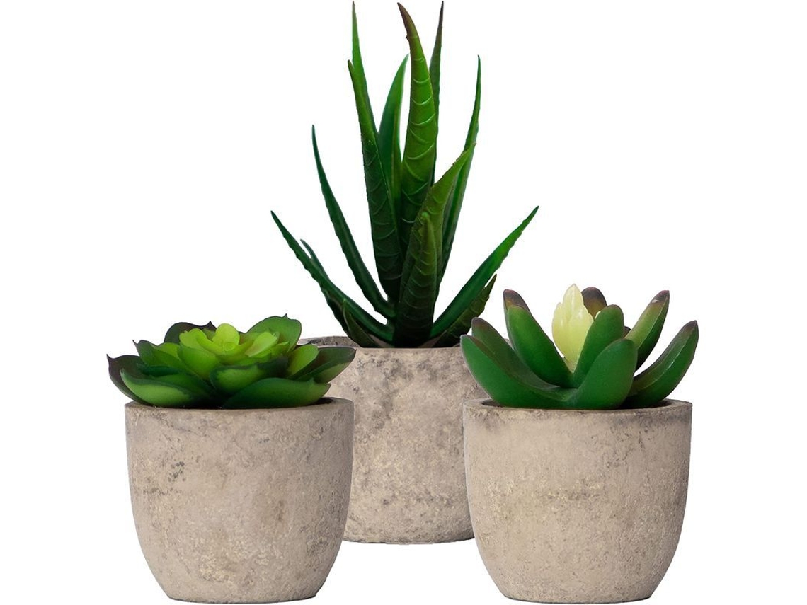 Juego de 3 pequeñas suculentas artificiales para decoración de mesa y dormitorio - Estética