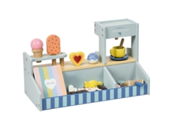 Juego infantil: Heladería, puesto de helados, lleno de accesorios, estimula la imaginación y la motricidad fina, azul claro.