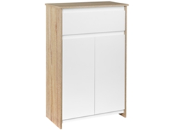 Mueble de baño, unidad de almacenamiento, cajón y armario de dos puertas, 60x30x90cm, efecto madera natural y blanco VISTA