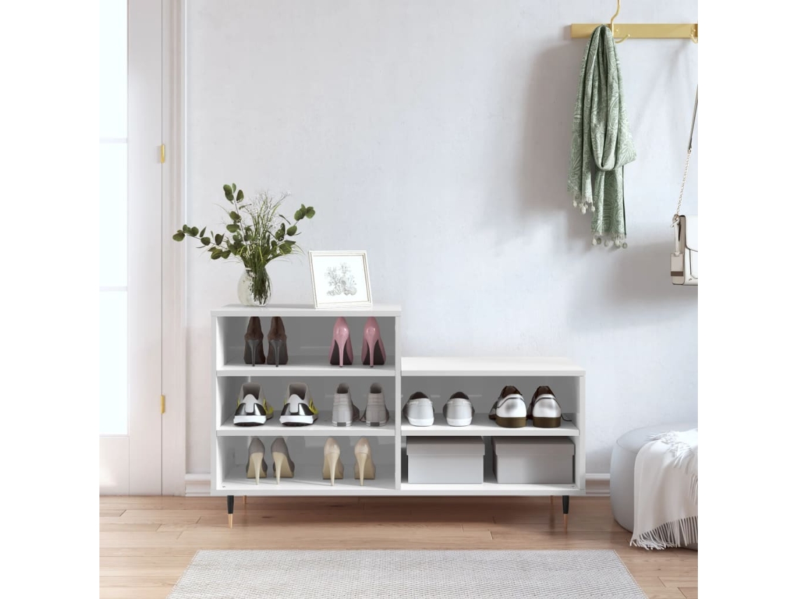 Mueble Zapatero | Armario Zapatero Madera Contrachapada Blanco Brillo 102x36x60 Cm