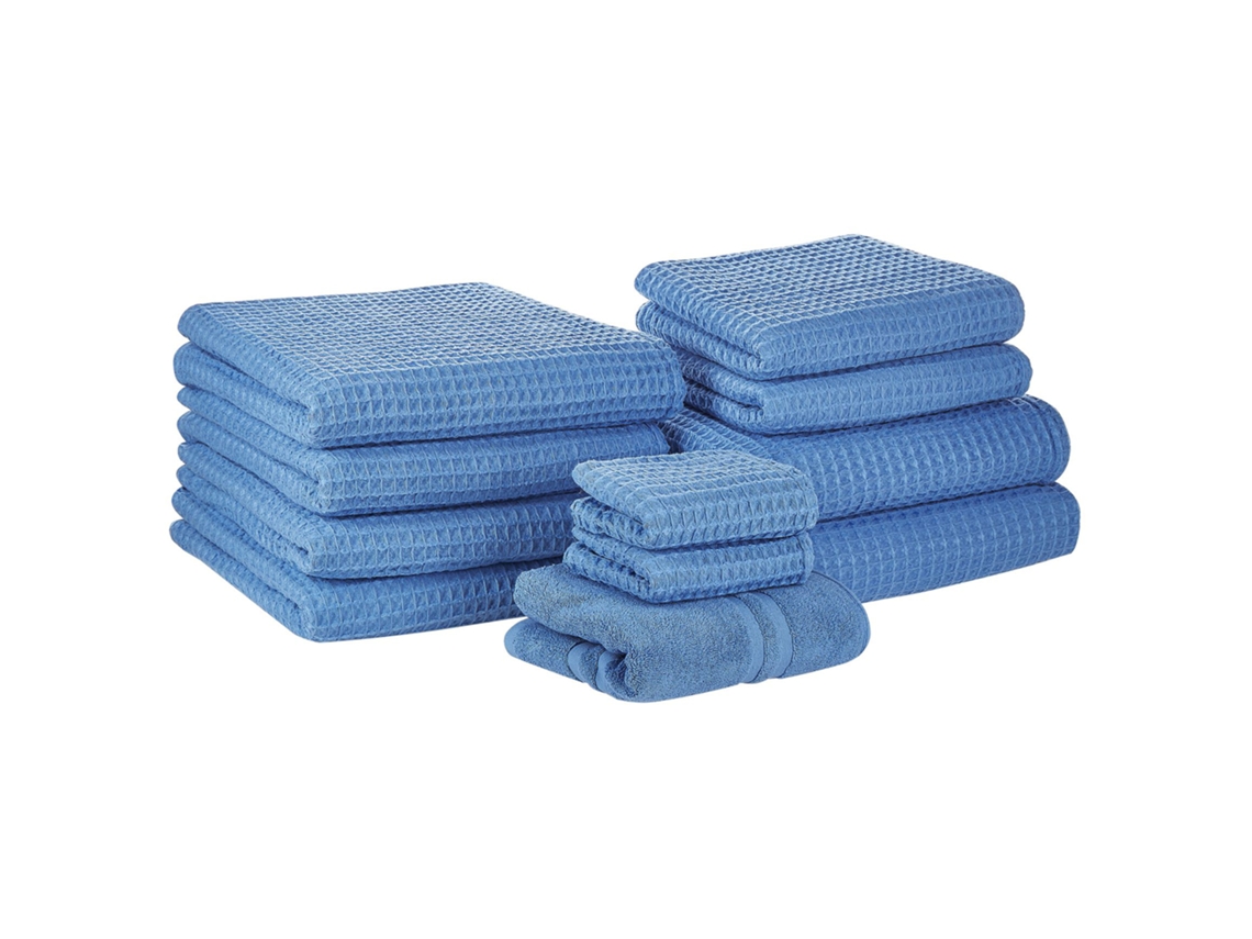 Conjunto de 11 toallas BELIANI Areora de Algodón Azul 100x1x150