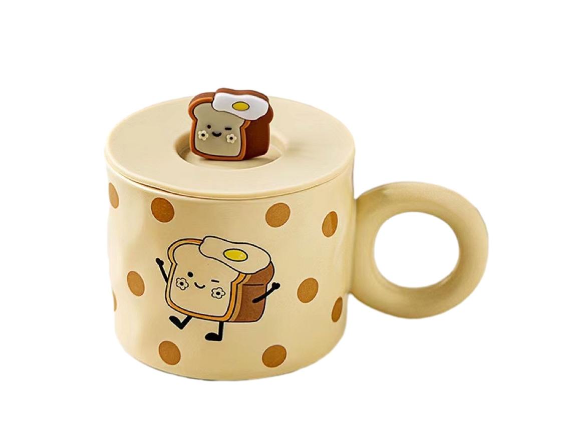 Taza Panda de 450 ml, taza de silicona de alto valor con tapa, taza de cerámica para niñas NEVEANCE