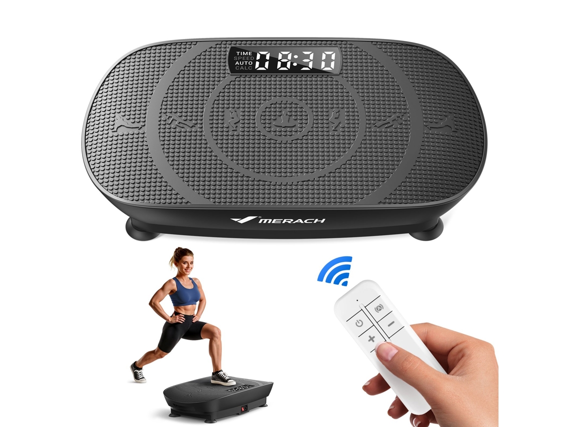 Plataforma vibratoria Merach, 10 velocidades, LED, control remoto, vibración, fitness, pérdida de peso, culturismo, negro, máx. 150 kg