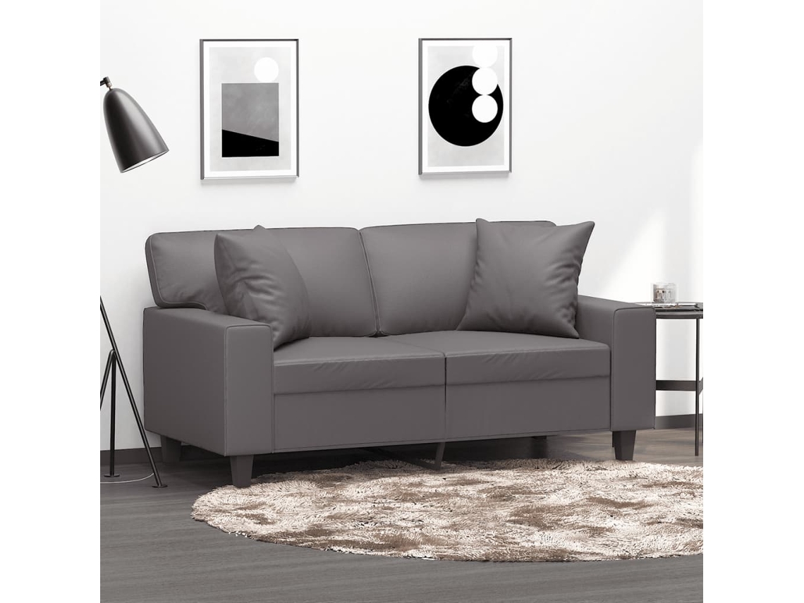 Sofá De 2 Plazas | Sofá De Salón | Sofá De Descanso Con Cojines Cuero Sintético Gris 120 Cm Wsd641476
