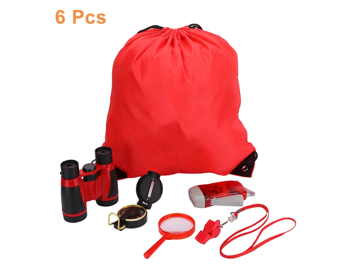 Kit De Prismáticos Infantiles 6 En 1 Para Exploración Al Aire Libre, Regalo Educativo Para Acampar Y Hacer Senderismo, Color Rojo.