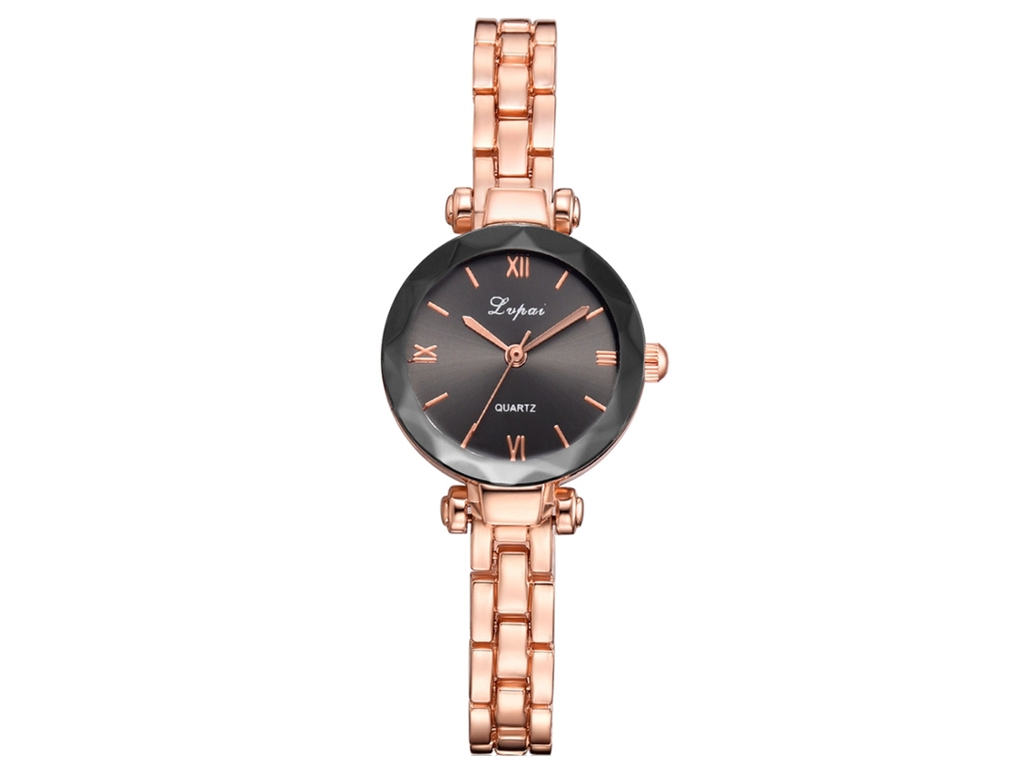 Reloj De Pulsera Retro Para Mujer Con Números Romanos, Brazalete De Aleación, Cuarzo Oro Rosa, Negro Y Negro.