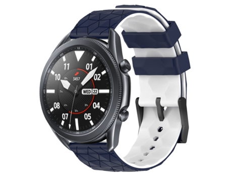 Correa de reloj inteligente para Samsung Galaxy Watch3 45 mm 22 mm Patrón de fútbol Correa de reloj de silicona de dos colores (azul medianoche + b...