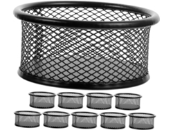 Juego de 10 organizadores de escritorio de metal negro con clips, dispensador de clips multifuncional.
