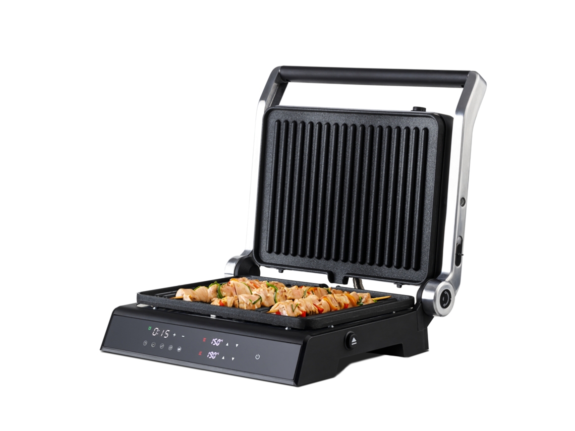 Parrilla eléctrica digital Mellerware Hotty!, 2000 W, 5 programas, apertura de 180°, placas extraíbles
