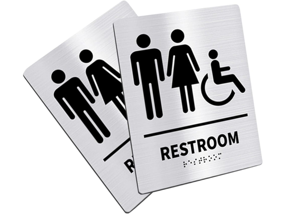 Juego De 2 Letreros Plateados Unisex Para Baños (para Hombres Y Mujeres) Para Restaurantes.