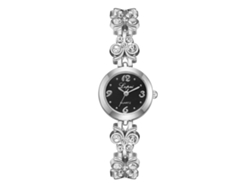 Reloj De Mujer Con Correa De Aleación, Cristales De Imitación, Esfera Redonda, Movimiento Analógico De Cuarzo (plateado Y Negro).