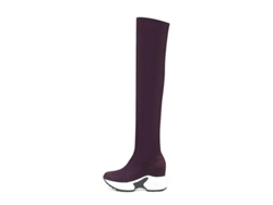 2026-botas De Mujer Con Tela Elástica, Punta Redonda, Sobre La Rodilla Y Tacón De Cuña De 9 Cm