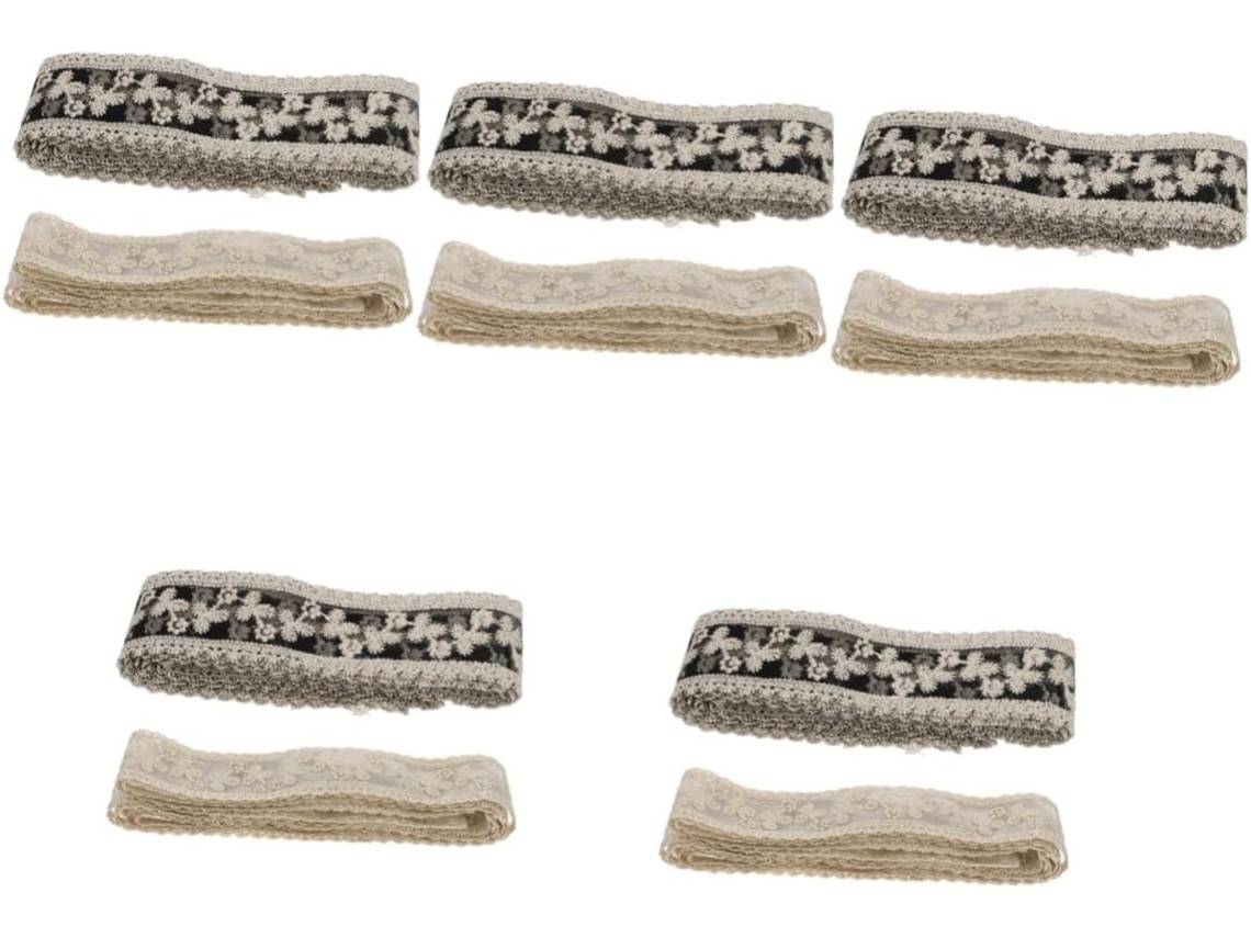 Juego de 5 cintas decorativas DIY con estampado floral beige y negro para accesorios de manualidades. SFUSHOS
