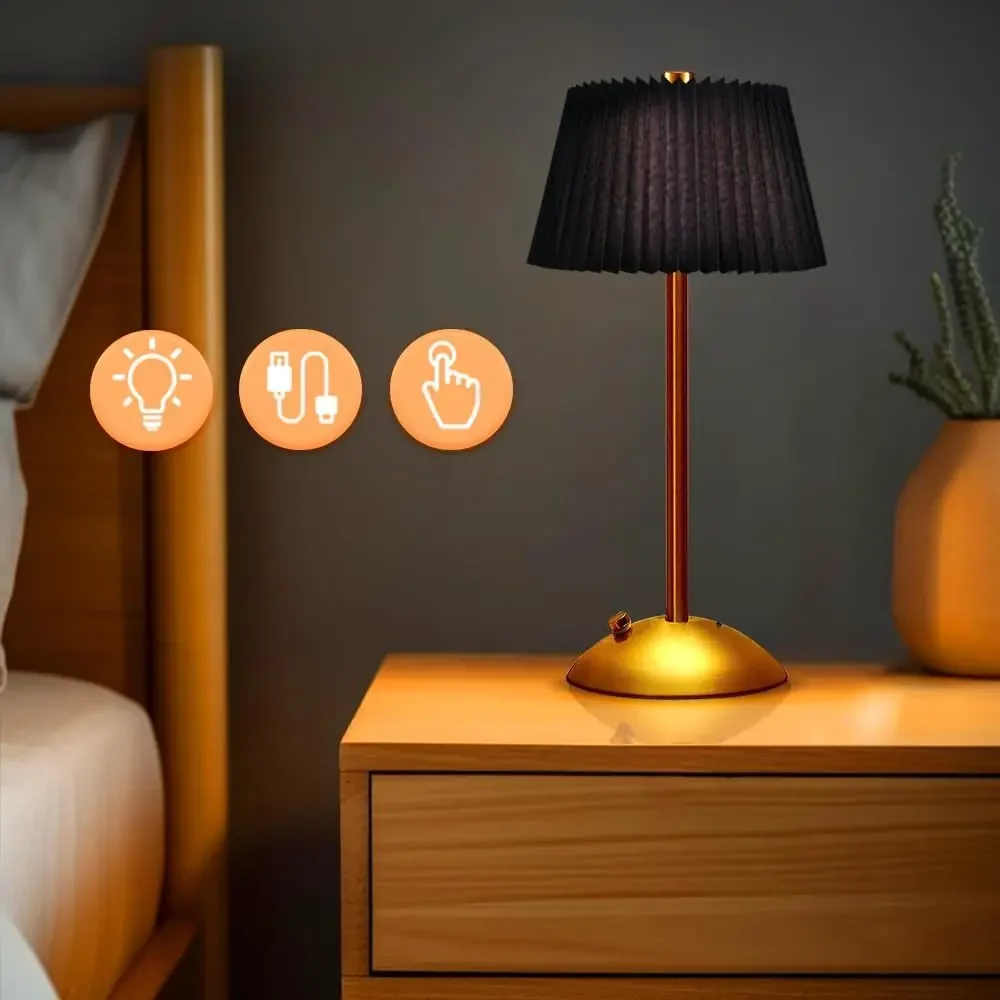 Lámpara De Escritorio Led Recargable Portátil Con Control Táctil (negra), Pantalla De Tela, Luz Ambiental Para Sala De Estar.