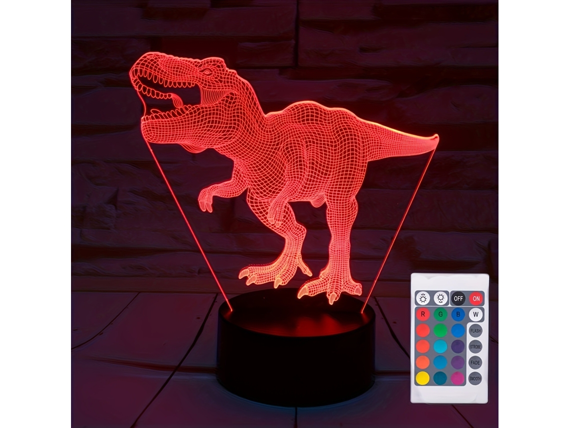 Luz Nocturna Infantil, Tira De Luz Visual 3d Con Control Remoto, 16 Cambios De Color. Dinosaurio. Siurn