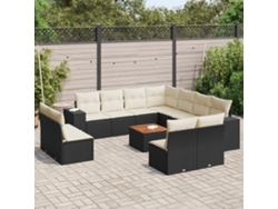 Conjunto de sofá de jardín de 12 piezas con cojines de mimbre negros DKD Home Decor