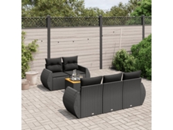 Conjunto de sofá de jardín de 6 piezas con cojines, mimbre sintético negro, DKD Home Decor