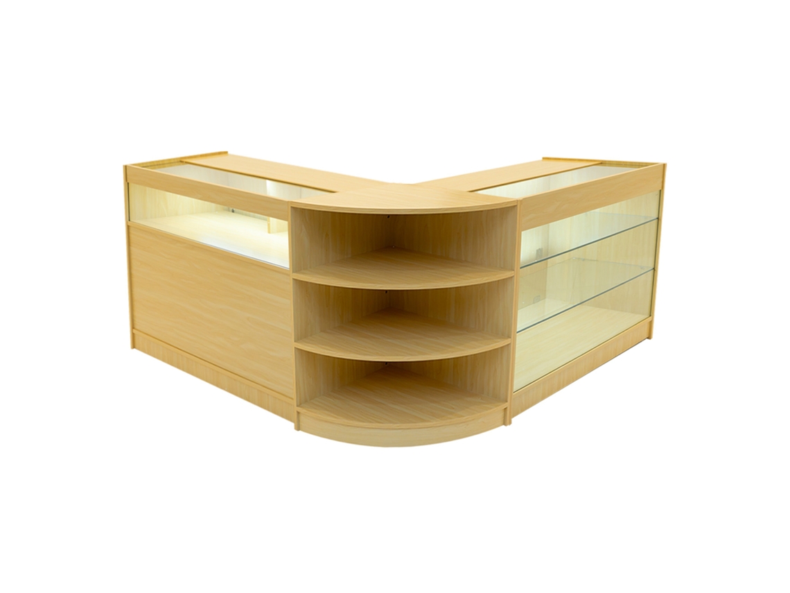 Mostrador comercial MonsterShop Demeter, arce, K1200B1200LM60, MDF y vidrio templado