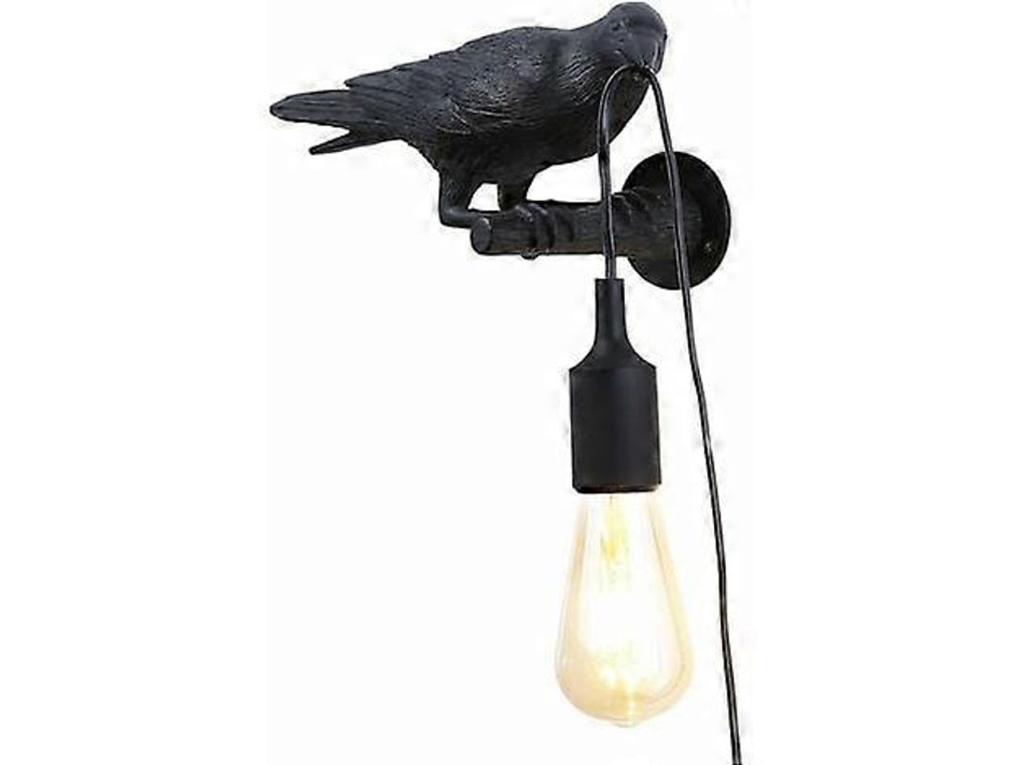 Lámpara De Pared De Resina Con Diseño De Pájaro - Negra