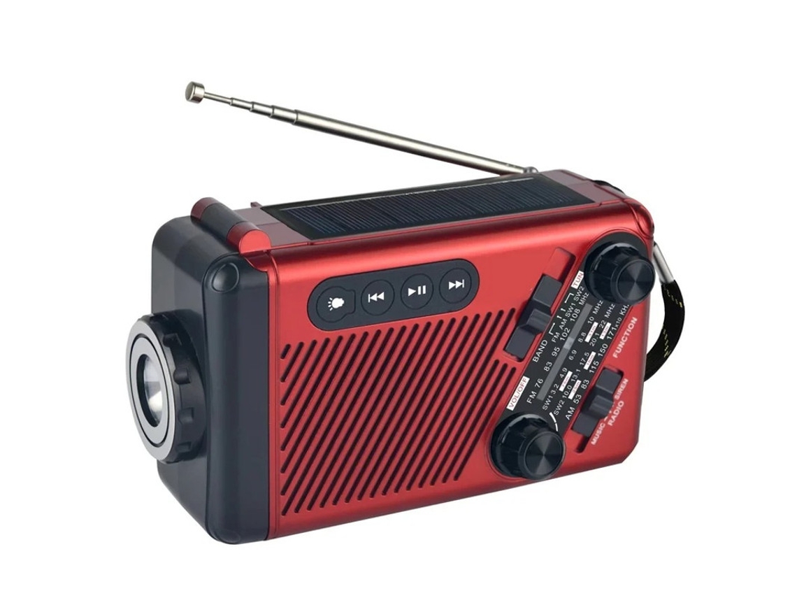 Radio solar Yizhood, radio AM/FM de emergencia con manivela y linterna (roja)