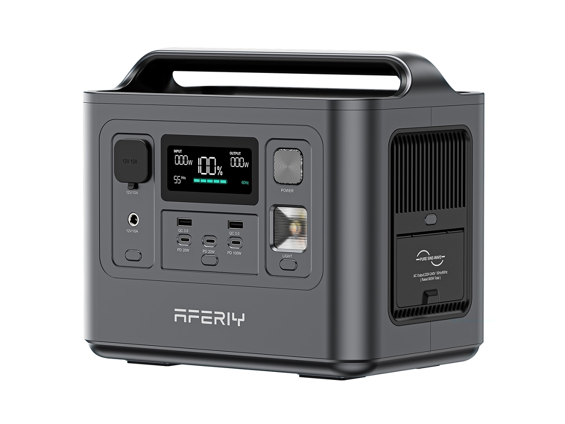 Estación de energía portátil Aferiy P010 de 512 Wh y 800 W con batería Lifepo4, 3500 ciclos, 8 salidas, generador de carga rápida de 1,5 h para camping y exteriores.