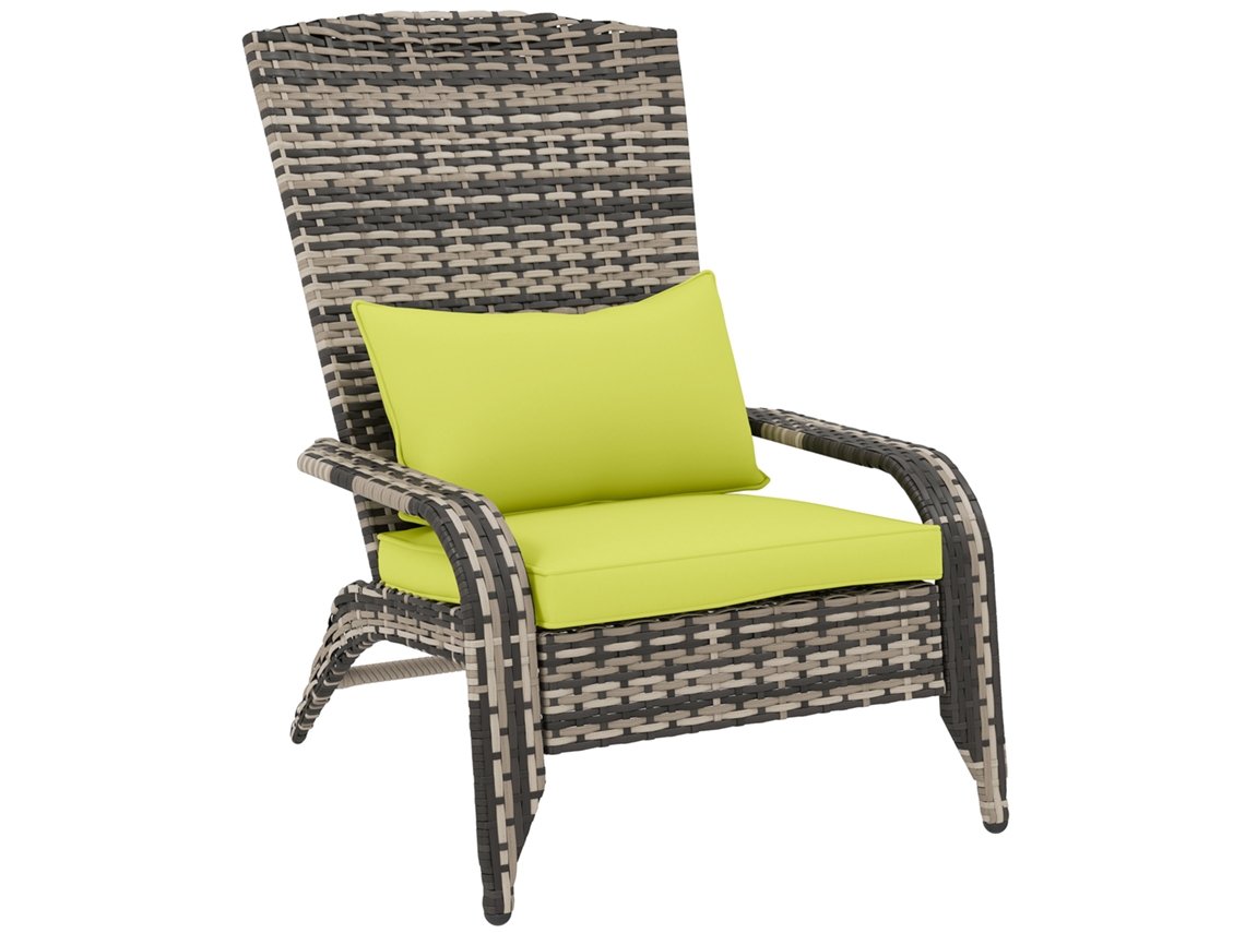 Silla De Jardín Adironrack Con Reposabrazos Y Cojines, De Ratán Y Acero, Para Uso Interior Y Exterior, 64x80x90 Cm, Verde.