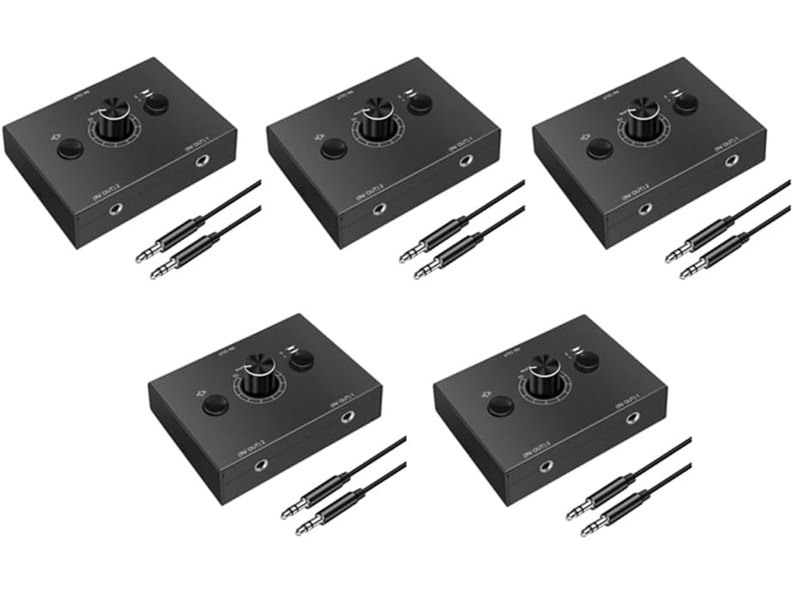 5 Interruptores De Audio De 3 Mm, 2 Entradas, 1 Salida, Botón De Silencio De Un Solo Toque.