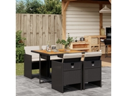 Juego de comedor de jardín de 5 piezas con cojines, mimbre sintético negro, DKD Home Decor