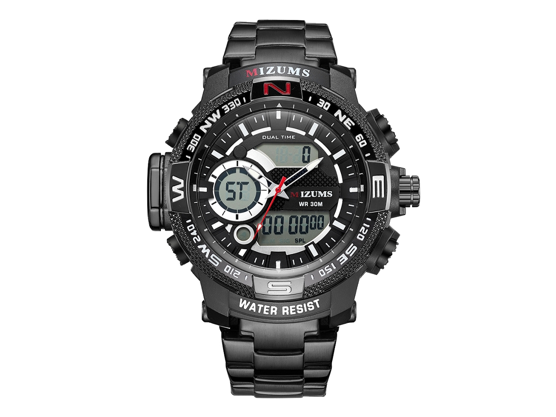 Reloj Deportivo Electrónico De Cuarzo Con Correa De Acero Inoxidable Para Hombre Impermeable Negro