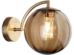 Aplique De Pared Con Globo De Cristal Ámbar – Esfera De Cristal Ámbar Con Base Dorada – Lámpara De Pared Para Mesita De Noche (ámbar)