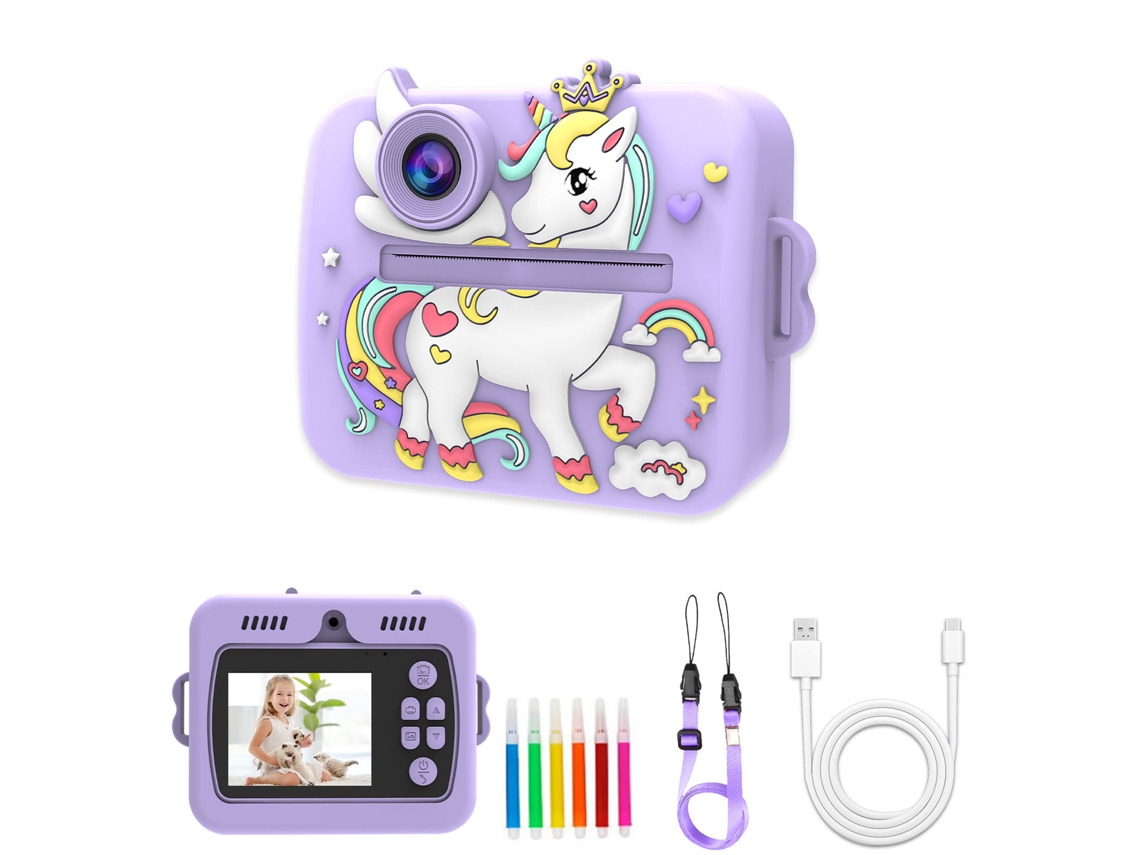 Cámara instantánea, cámara de impresión infantil con 4 rollos de papel (Unicornio morado) Specment