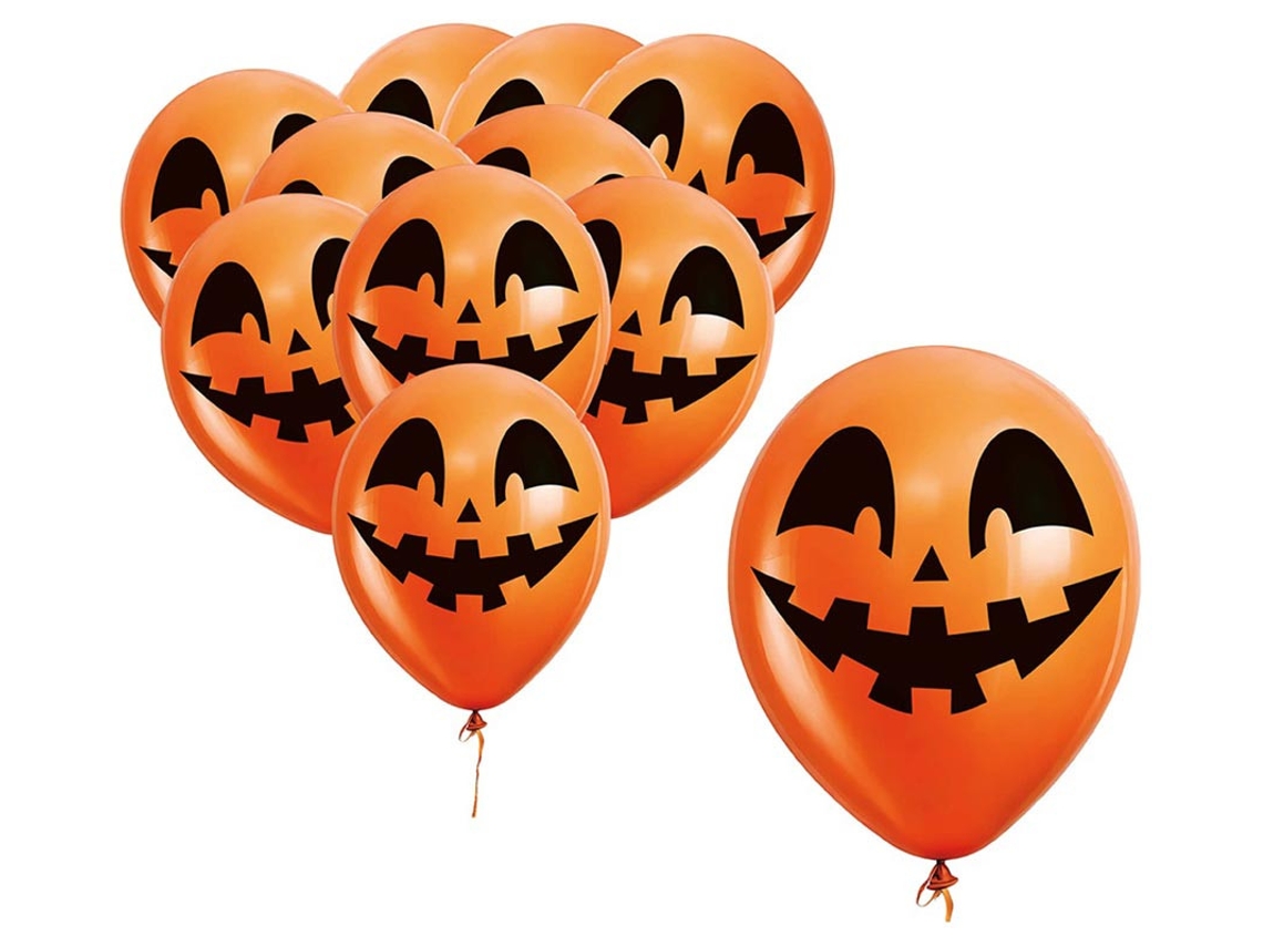 Pack de 10 Globos Cara de Calabaza de 30 cm