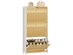 Sapateira Estreita 3 Portas Bambu Prateleiras Ajustáveis 18 Pares 60x24x118cm Branco Madeira