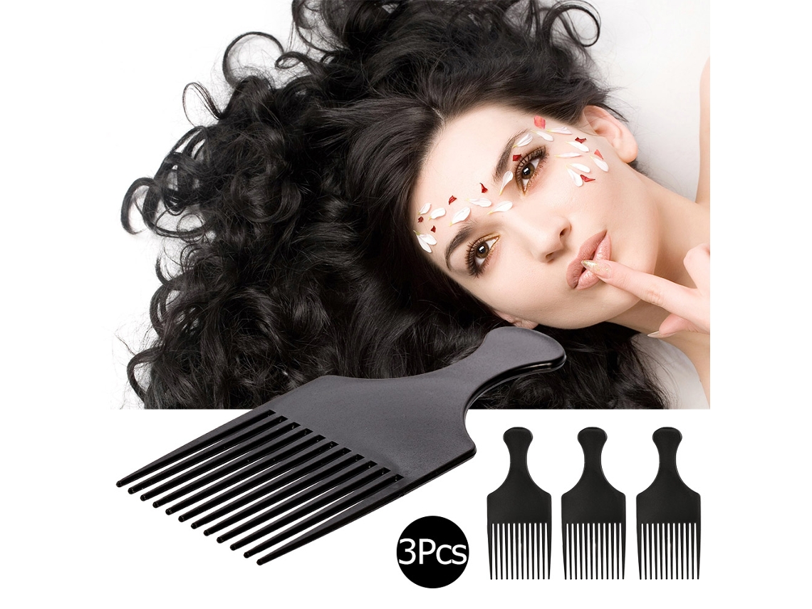 3pcs Peine Afro Peine De Pelo Rizado Herramienta De Estilismo Peluquero Negro Para Hombre Y Mujer