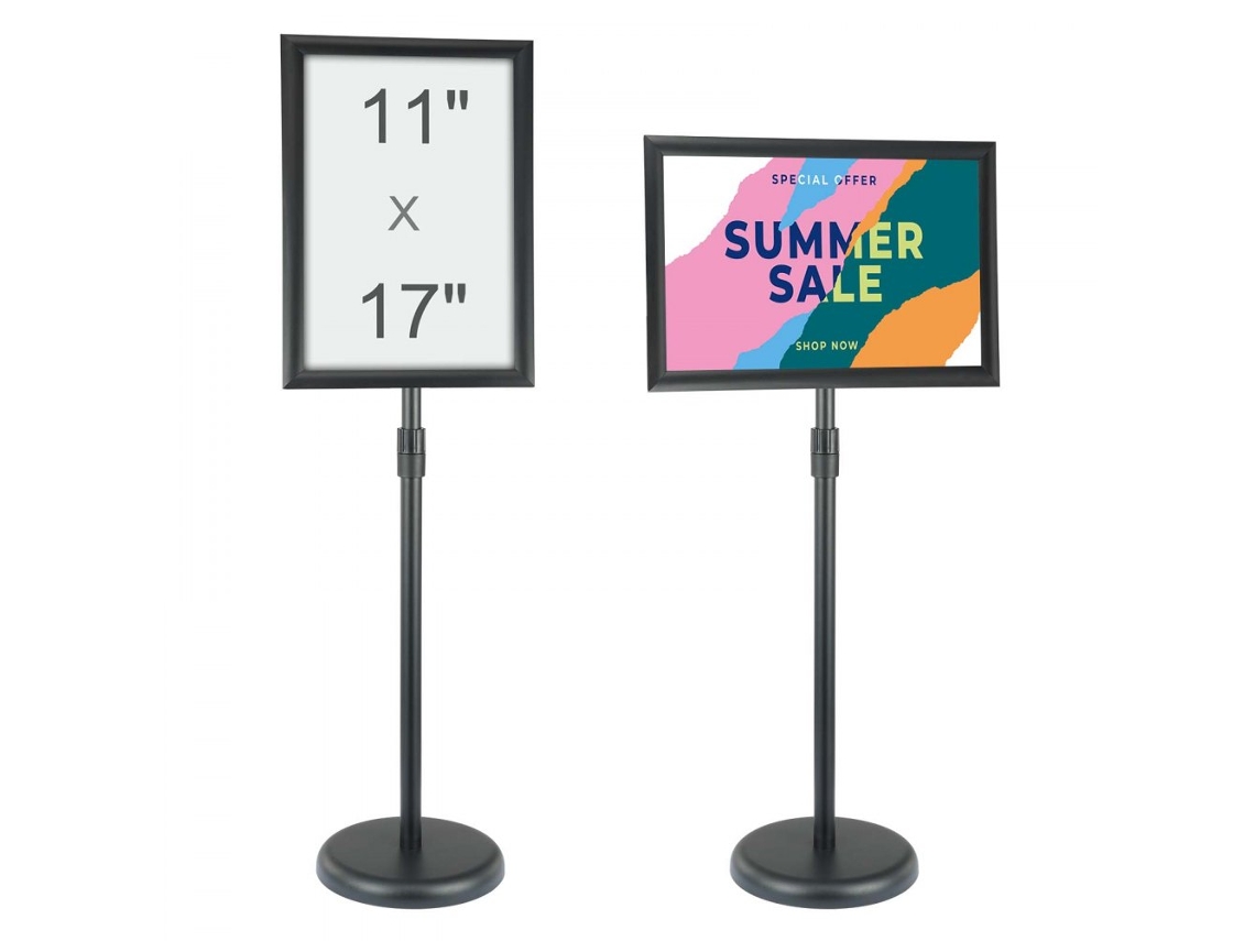 Soporte giratorio para póster y expositor ajustable de aluminio negro de Tekmaquinas